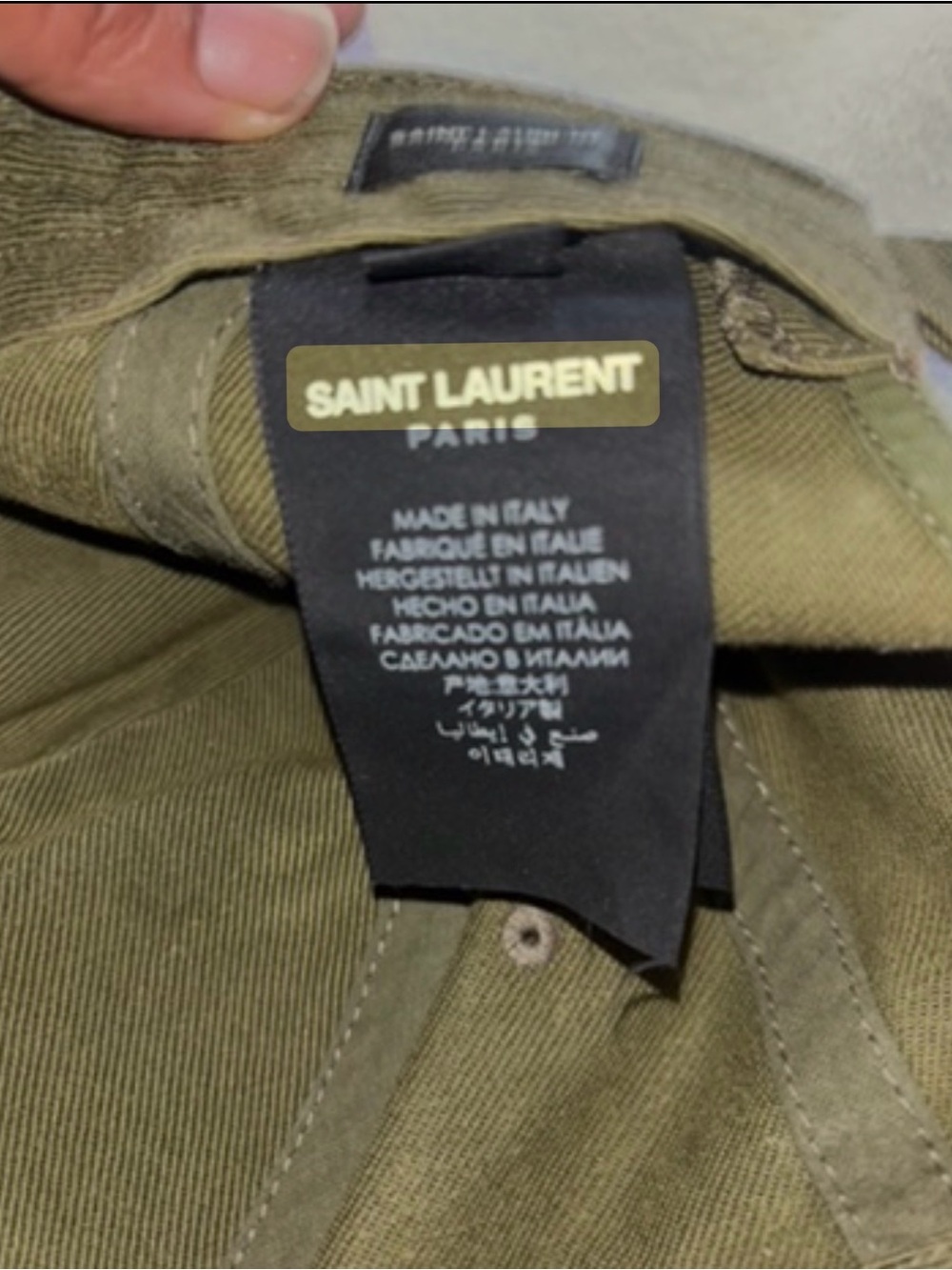 YSL Saint Laurent Olive Distressed Baseball Cap with Subtle Logo - Picture 3 of 3